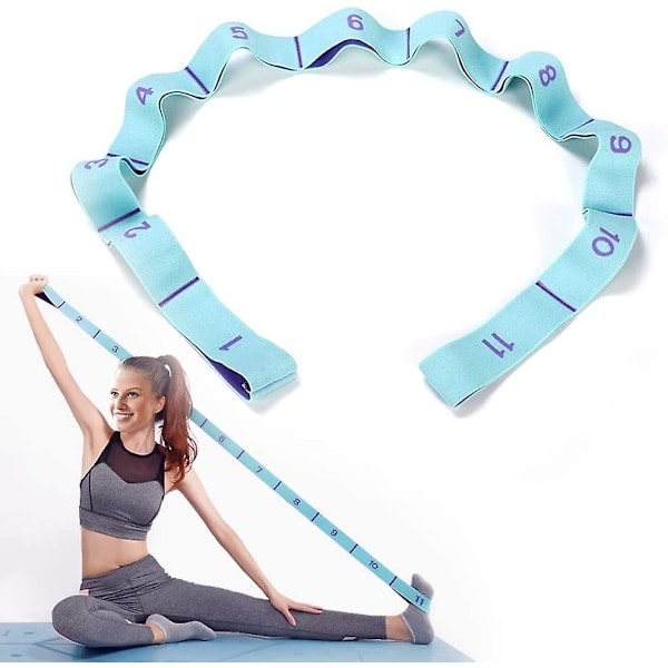 Träningsband, Uppgraderat Yoga Stretch Assist Band med 11 Numrerade Öglor, Tvättbart, Lätt att Använda och Hög Elasticitet Stretchband för Yoga