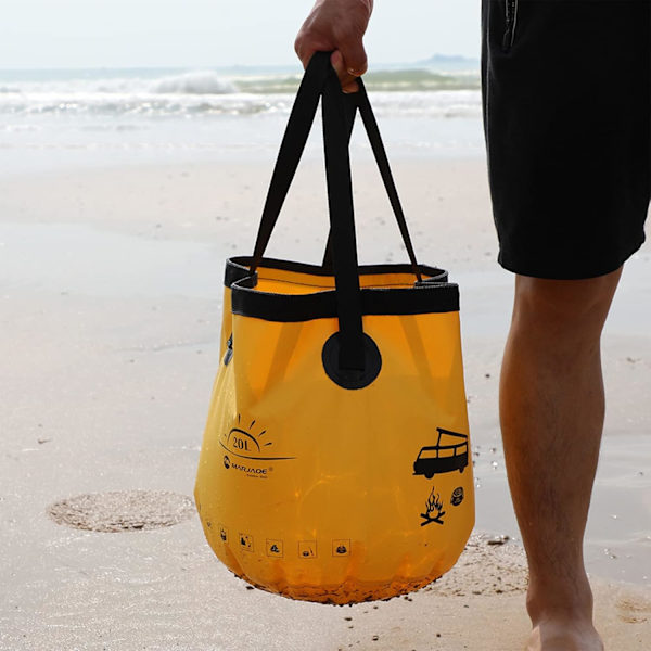 Hopfällbar Hink med Handtag | 10L/20L Lätt Vikt Bil Tvätthink | Flerfunktions Vikbar Yellow 20L