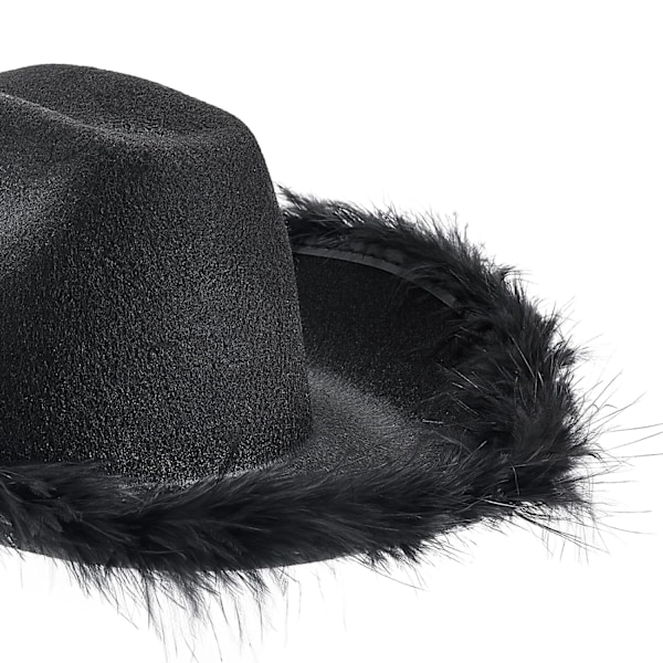 Cowboyhatte til Kvinder Plysset Fjederkant Cowgirl Hat til Polterabend, Kostumefest, Leg Klæd Dig Ud Black