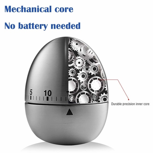 INF Mekanisk Kjøkken Timer Eggklokke Rustfritt Stål Sølv
