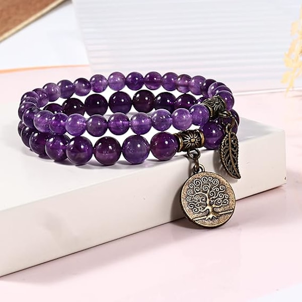 Chakraarmband för kvinnor - Kristallarmband Kvinnor Naturliga ädelstenar Yoga Reiki Armring - En uppsättning dubbla armband E