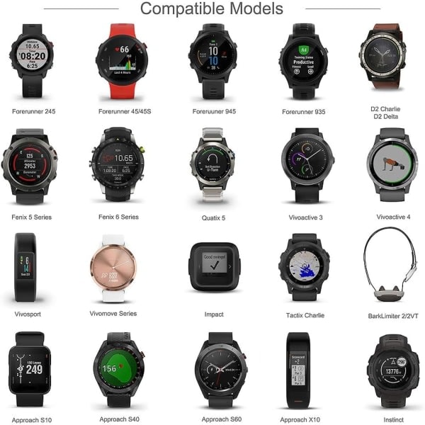 2-pakning lader kompatibel med Garmin Fenix 5 5S 5X Plus 6 6S 6X Pro 7 7S 7X, Forerunner 45 45S 245 Music 935 945