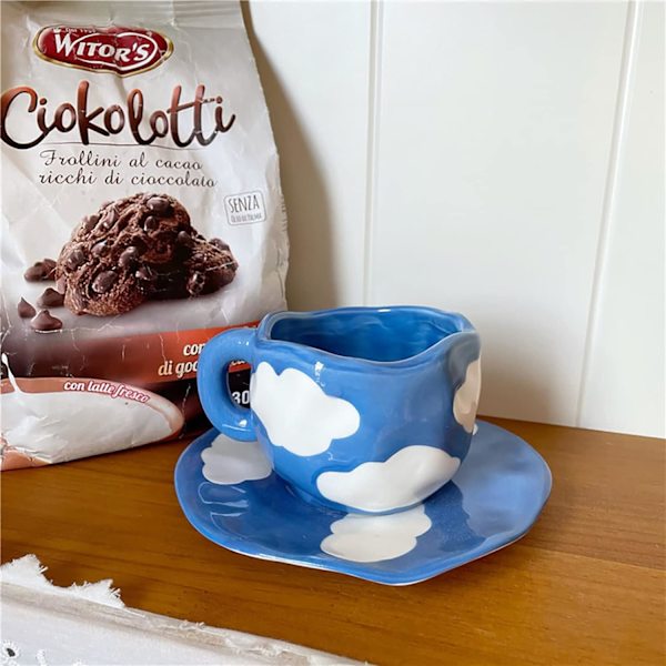 Sööt Kohvikupid Teekupid ja Aluskomplekt, Pilve Kohvikupid Kaputšiino Latte Tee Piimakupid Hommikusöögi Kupid Kingitused