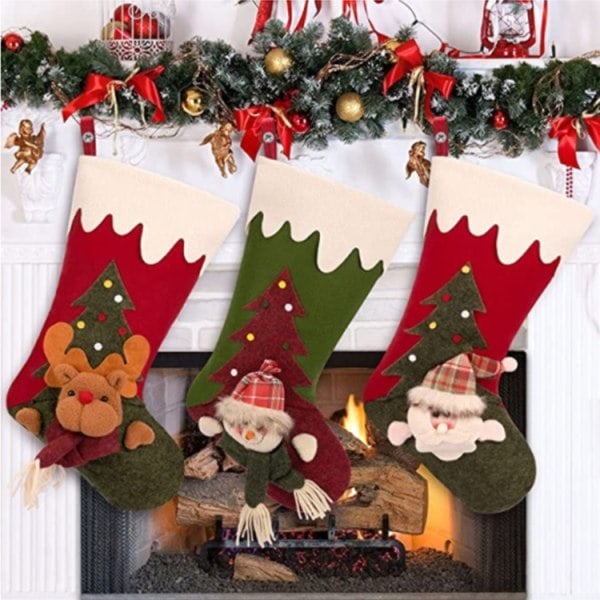 3 stycken julstrumpor väska Jultomte Snögubbe Älg Presentpåse Julafton Godisstrumpor Barn Julklappar
