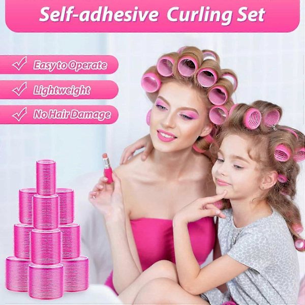 SQCLV Hårrollers Locktänger 48 st Set med 24 st Hårrollers 4 Storlekar (6 Jumbo Rollers/6 Stora Rollers/6 Medium Rollers/6 Små Rollers) och 24 st Ha Pink