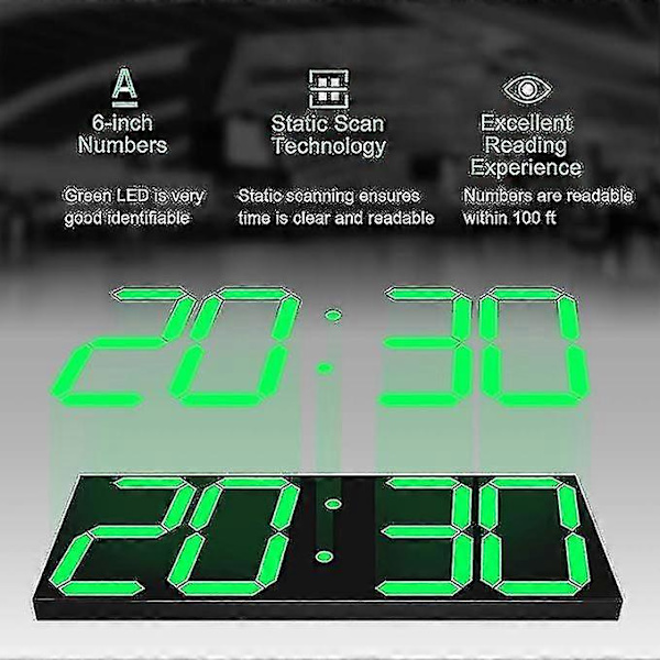 Digitaalinen LED-seinäkello, ylisuuri seinäkello numeroilla