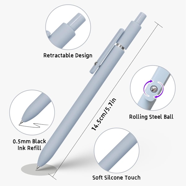 Gelpennor, 5 st 0,5 mm japanska bläckpennor med fin spets, mjuka skrivpennor med silikongrepp (5 st Morandi)