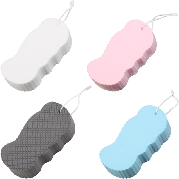 Bath Sponges for Adults Kids - 4 Pack Double Sided Massage Shower Sponge with Hanging Rope, Soft Body Sponges Scrubber