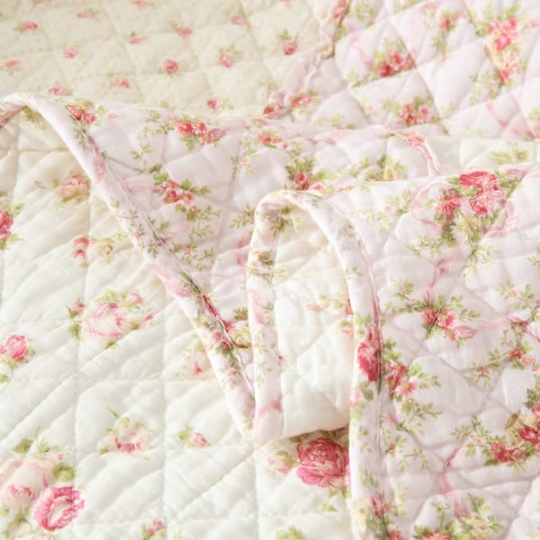 Patchwork sengetæppe til enkeltseng, bomulds patchwork tæppe, pink til piger, quiltet sofaoverkast, sengeoverkast, 150 x 200 cm med blomstermønster