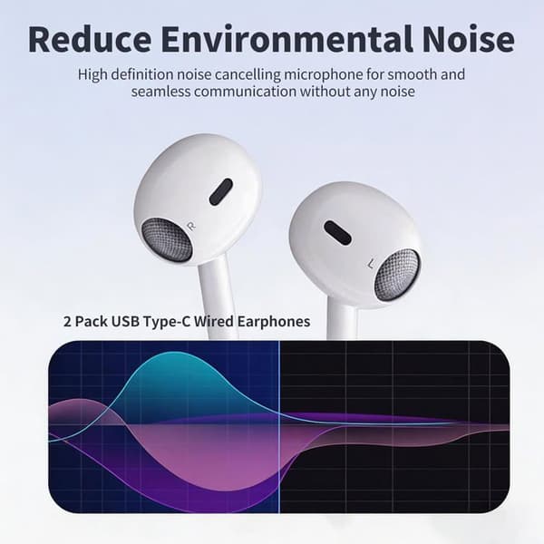USB-C Hörlurar - 2-pack - In-Ear - Stereo med Mikrofon - Volymkontroll - iPhone, iPad, Samsung