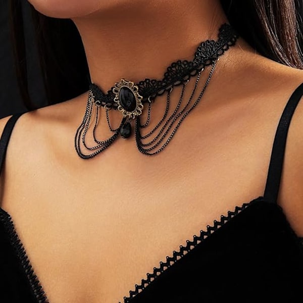 Gothic Blonde Choker Halskjede Svart Rhinestone Anheng Halskjede Hul Choker Halskjeder for Kvinner 3