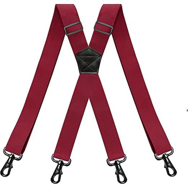 Mens Braces With 4 Carabiner Clips Wide 3.8 Cm Adjustable And Elastic X-back Suspenders Heavy Duty One Size Fits All Men And Womenwine Red1pcs