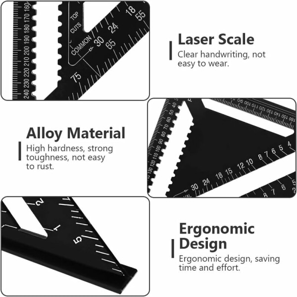 Trekantrule i aluminiumlegering for trebearbeiding, 90 grader, rustfri, høy presisjon, holdbar for ingeniører