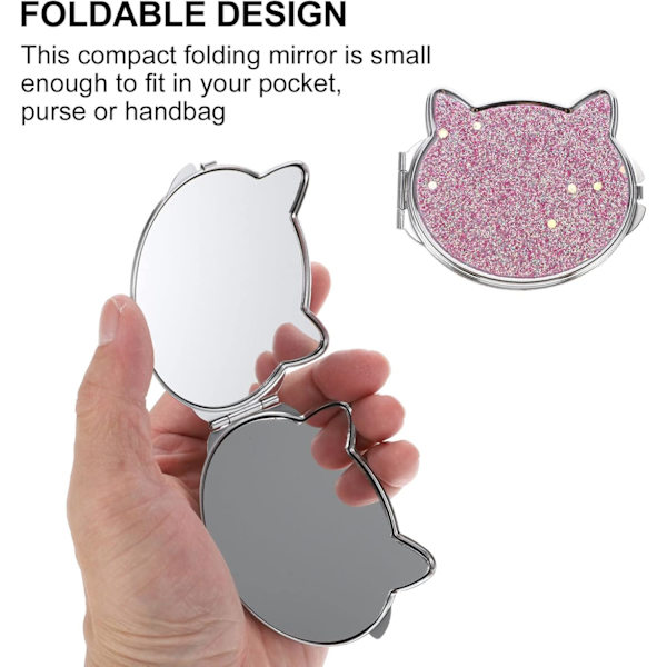 Sminkspegel för resor i rosa, vikbar mini dubbel kreativ kosmetisk väska med metall speglar formad som en damhandväska