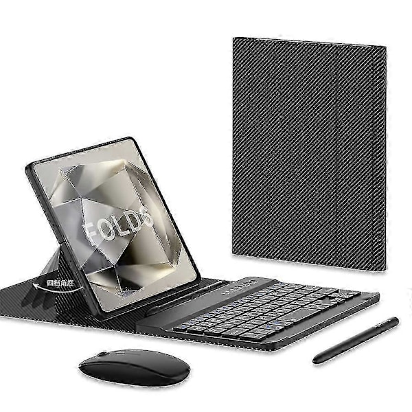 Samsung Galaxy Z Fold 6 näppäimistö ja hiiri, päivitetty kannettava magneettinen Bluetooth-näppäimistö nahkakotelolla ja kapasitiivisella kynällä Carbon Fiber