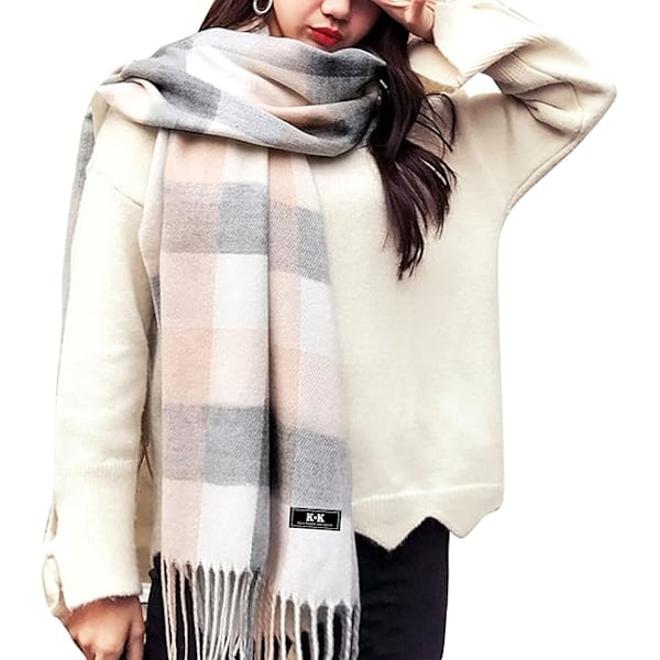 Women Tartan Scarf - Winter Long Scarves Plaid Warm Wraps Wool British Style For Ladies Spinning Tassel Shawl Long Stole