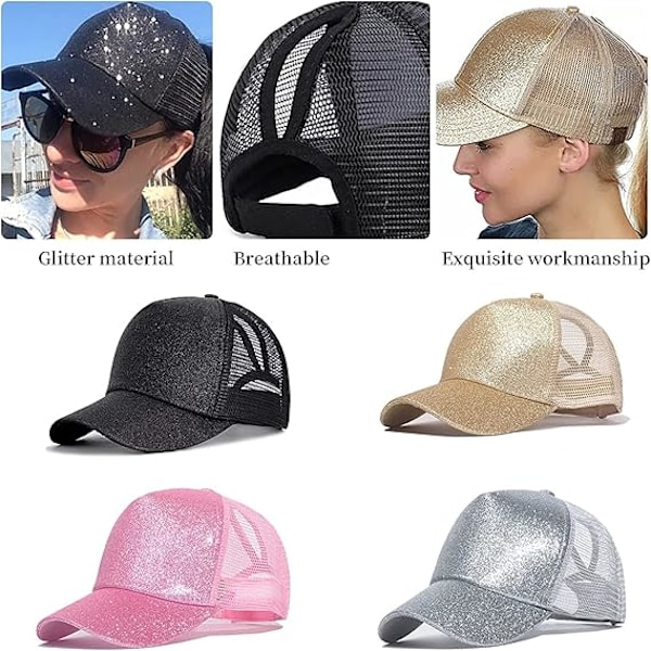Visirkeps, Sommar Glitter Hästsvanskeps Mesh Hattar Casual Justerbara Sportkepsar Basebollkeps för Kvinnor Flickor Grey