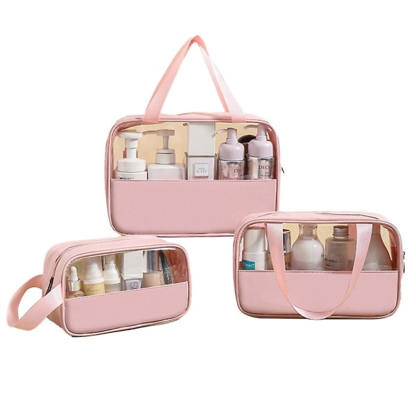 Seams Transparent Cosmetic Bag Pvc Bath Cosmetic Bag Pu Waterproof Large Capacity Set Pink