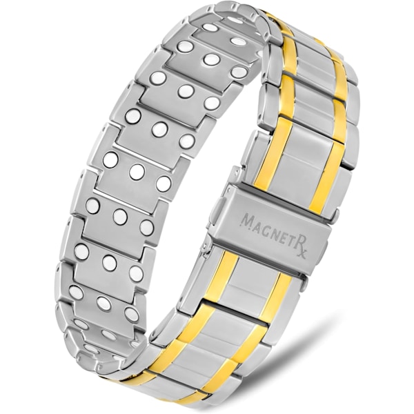 1 stk. Styrke Titanium Magnetisk Armbånd – Magnetiske Armbånd til Mænd – Premium Fold-Over Spænde og Justerbar Længde Silver/Gold