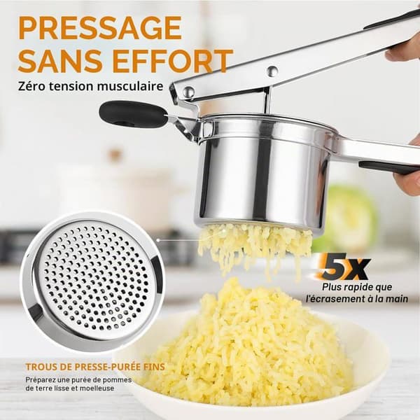Potetmoser i rustfritt stål 450 ml - 18/10 stål - 3 mm perforert base - Ergonomisk håndtak - For gnocchi-mos