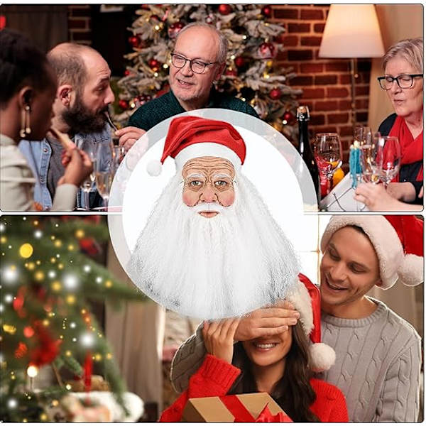 Jultomten Latexmask med skägg och hatt | Realistisk Latex Jultomte Helmask | Nyhet Rolig Simulering Jultomte för Rollspel D