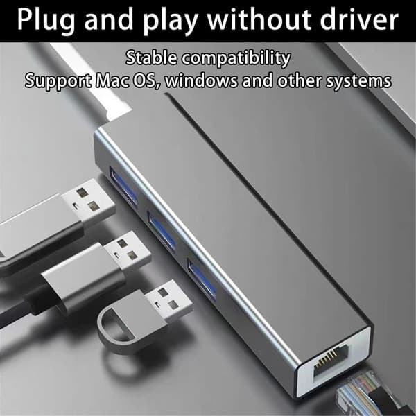 Black Friday Boxing Day USB til 1000 Mbps RJ-45 Docking Hub med 3 USB 3.0 porte C Interface