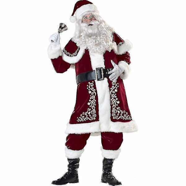 Plus Size Deluxe Sammet Juldräkt Cosplay Par Santa Claus Kläder Festkläder Juluniform Kostym För Män Kvinnor Red  Man M
