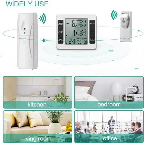 Kyl/frysskåpstermometer, trådlös kylskåpstermometer med 2 sensorer
