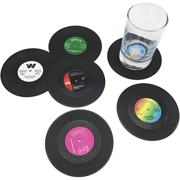 6 stk Retro CD Plade Vinyl Underkopper Kop Matte til Kaffe Drikkebord Non-Slip Underkopper, ingen kasse