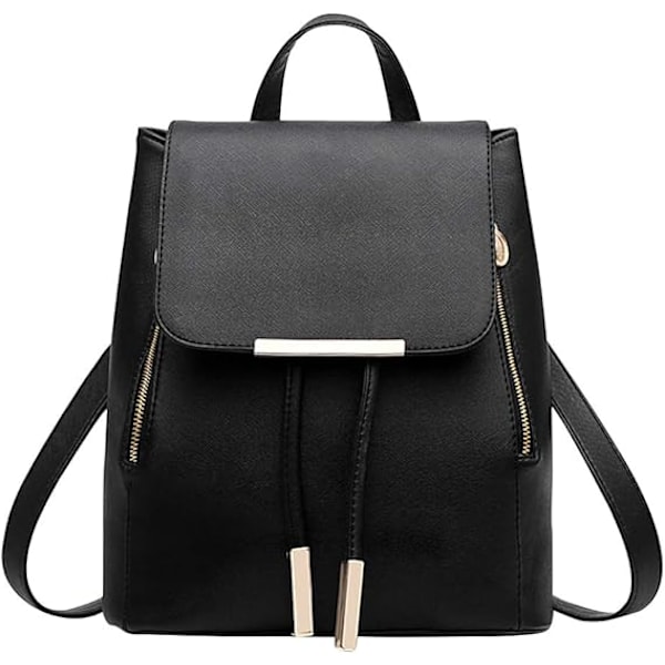 Ryggsekk Dame Liten PU Lær Ryggsekk Vesker Mini Mote Ryggsekk Damer Ryggsekk Håndvesker Stilig Tyverisikker Vanntett Casual Dagstursekk for Skole Black
