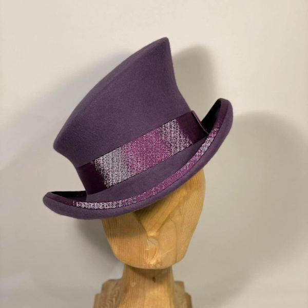 Asymmetrisk Topphatt Ullhatt Dame Herre Unisex Hatt Steam Punk Hatt Topphatt Mote Bånd Dekorativ Hatt Dekk Hode For Menn-yu Purple One Size