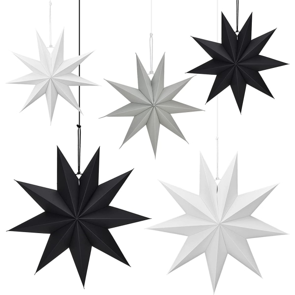 Vikstjärnor, 30 Cm 9 punkters julstjärna Set för julgran Julgran - Vit Grå Svart, 3 delar