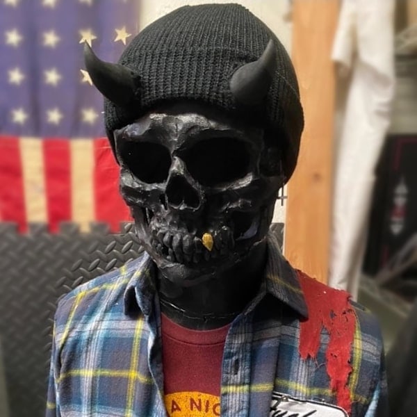 Djævelshorn Mænd Hat Strikket Beanie med Horn Kvinder Hip Hop Demon Horn Cap til Vinter Varmt Ski Udendørs Black