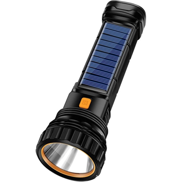 Solcellsladdningsbar multifunktionsficklampa med 1000 lumen LED, med nödblinkande ljus och 1200 mAh batteri, nödströmförsörjning och USB