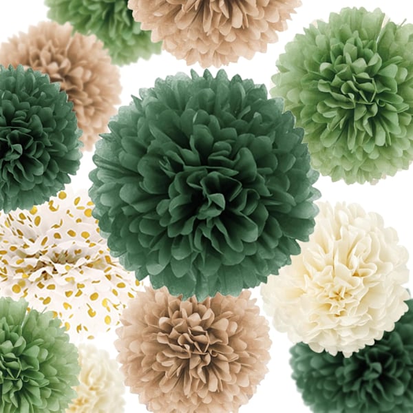 Hääjuhlat Koristeet Setti, 15Kpl Vihreä Paperi Pom Poms, Piste Paperi Garland String Ripustus Tausta Kihlat, Maalaismainen Hää