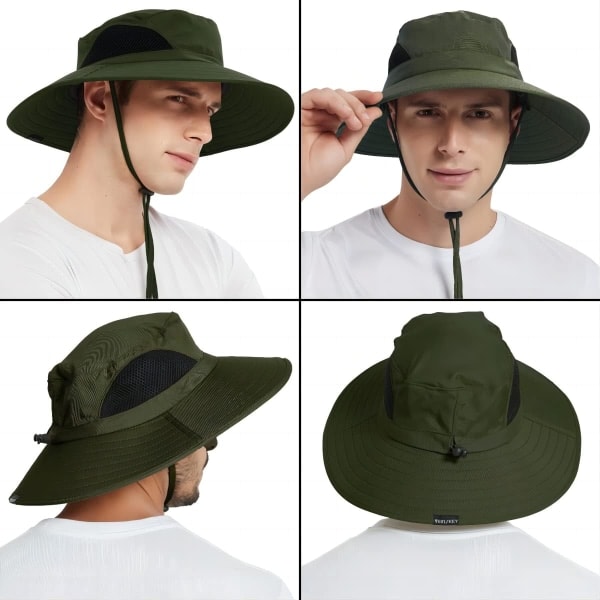 Unisex Solhatt, Vanntett Bredbremmet Bøttehatt Sammenleggbar Boonie Hatt for Fiske Vandring Hage Safari Strand Army Green