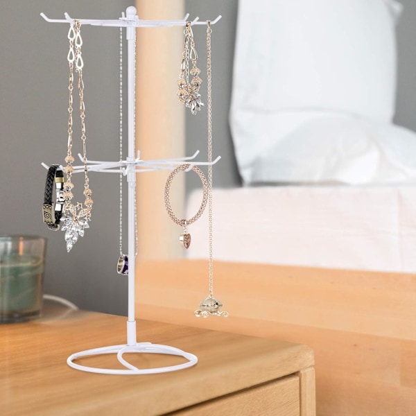 Smykkering Display Stativ Holder Rack, Roterende Smykkestativ, 2-Lags Armbånd Halskjede Oppbevaringsstativ Nøkkelring Display Henger Gave til Jenter Kvinner A