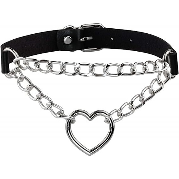 Punk Goth PU Läder Choker Halsband med Hjärthänge Berlocker Choker för Kvinnor Män A