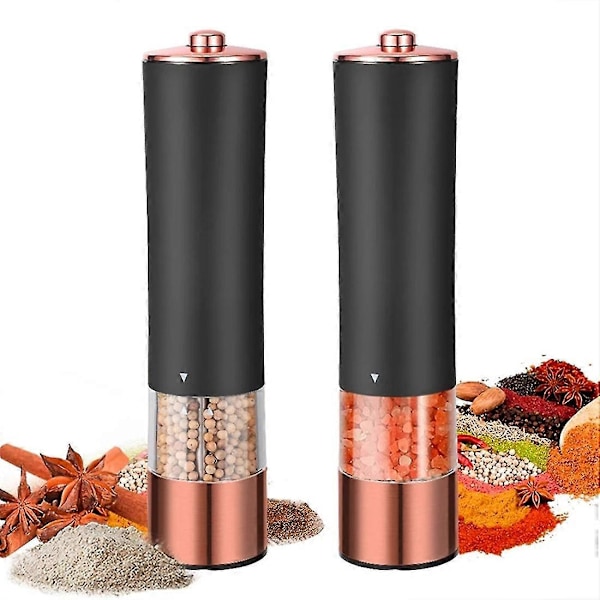 2 kpl Automaattiset Suola- ja Pippurimyllyt Sähköinen Maustemylly Paristoilla Toimivat Säädettävissä Karkeus Pippuri Black rose gold