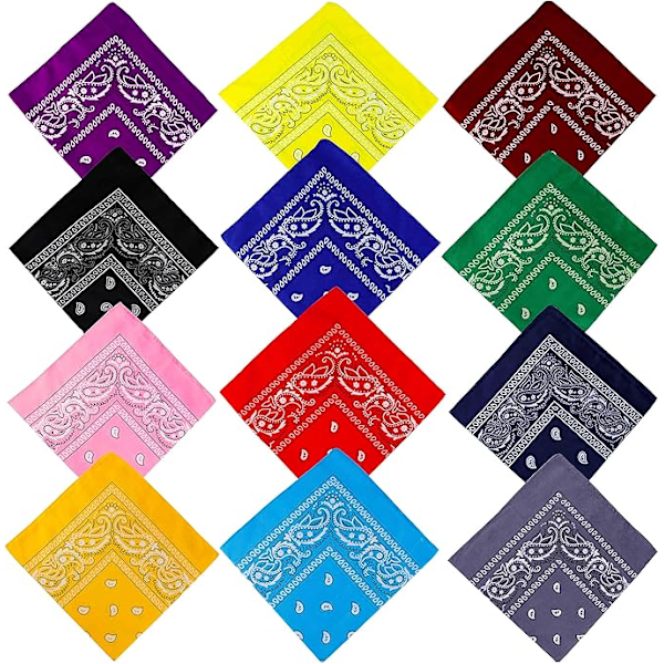 Flerfärgade Halsdamasker Bandanas för Kvinnor och Män, 12 Stycken