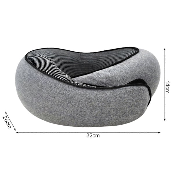 Reisepute i Memory Foam med 360 Graders Støtte, U-formet Flypute med Justerbar Borrelås, Nakkepute Black
