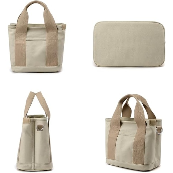 Canvas tote taske til kvinder med flere lommer, stilfuld skuldertaske med rum