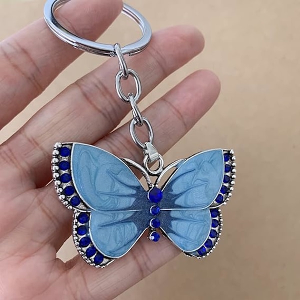 Nøglering til Piger Kvinder Butterfly Nøglering Krystal Butterfly Vedhæng Nøglering Nøglering Charm Bil Taske Tegnebog Hængende Blue