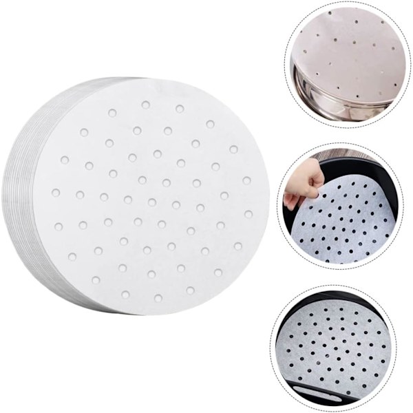 200 stk. Airfryer Papir Airfryer Bagepapir Airfryer Tilbehør Runde Dim Sum Damperpapir Bagepapir 20x20cm