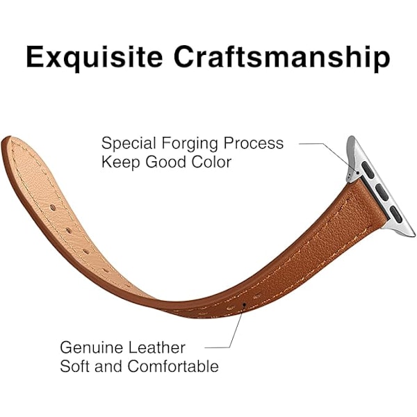 Läderarmband Kompatibelt med Apple Watch-armband Äkta Slim&Thin Läderersättningsband, Armband för iwatch Serie Kvinnor Män Brown&Silver 42/44/45/49mm