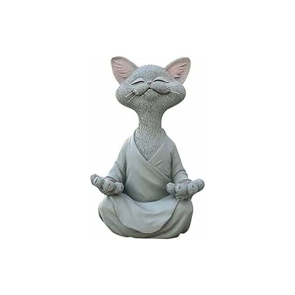 Kattfigur, Glad Katt Yoga Meditation, Zen Katt Avkopplad Posering Skulptur för Hem Utomhus Gräsmatta Dekoration Presenter för Kattälskare (Askgrå)