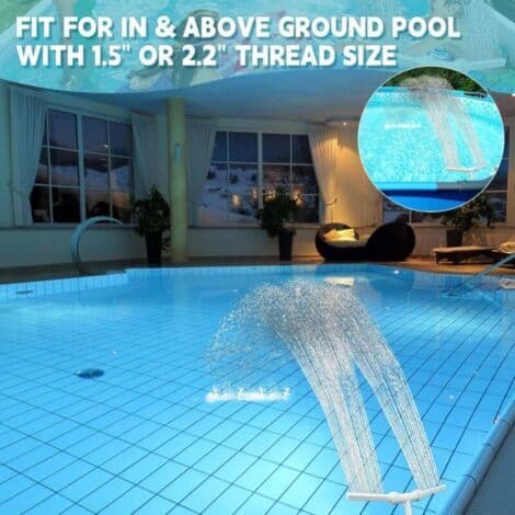 Vit poolvattenfall, poolfontän, poolsprinkler, poolluftare, justerbart hydrodynamiskt poolvattenfall, utomhusträdgård, lämplig för 1,5