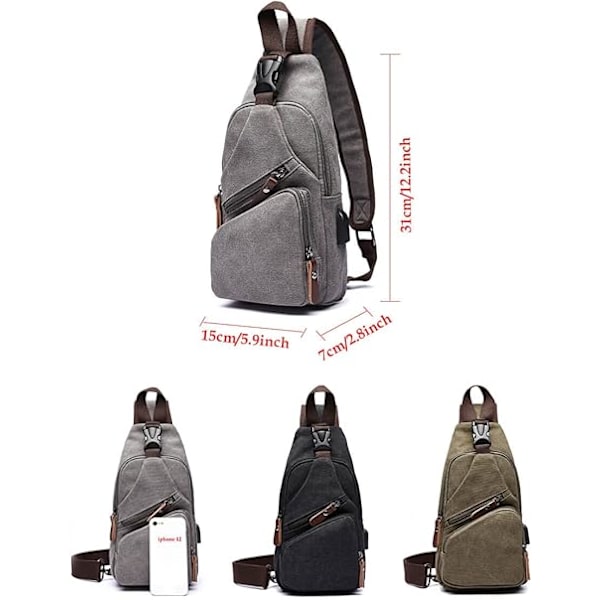 Canvas Sling Bag Crossbody Ryggsäck Axelväska Casual Ryggsäck för Män Kvinnor Utomhus Cykling Vandring Resa Fiske Shopping Trekking Coffee
