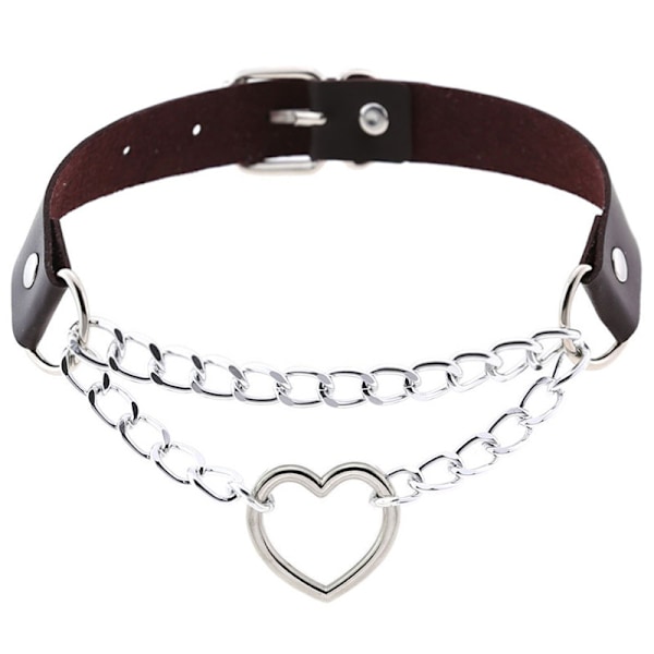 Punk Goth PU Läder Choker Halsband med Hjärthänge Berlocker Choker för Kvinnor Män F