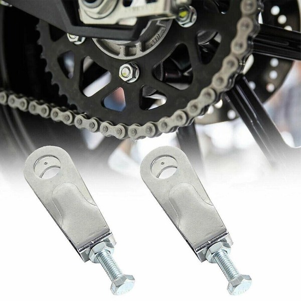 Ny design kedjeregulator Kedjejustering för de flesta motorcyklar Motorcykeldelar.(silver)(2st)